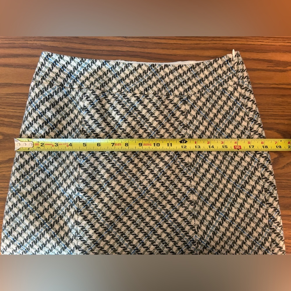 Ann Taylor Women’s Size 4 Skirt Wool-Blend Lined Cream Green Blue Houndstooth - Picture 14 of 16